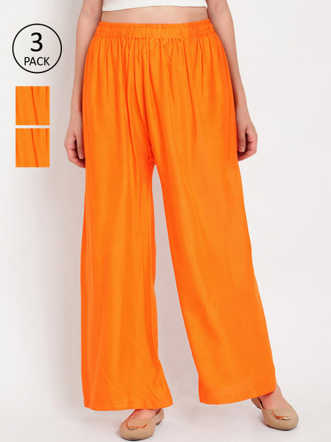 

TAG 7 Women Pack of 3 Solid Flared Palazzos, Multi