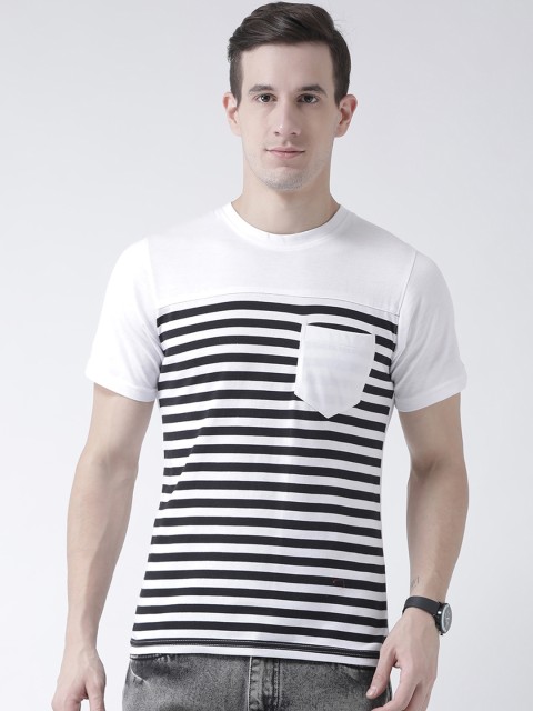 

Club York Men White & Black Striped Round Neck T-shirt