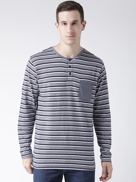 

Club York Men Blue & White Striped Henley Neck T-shirt