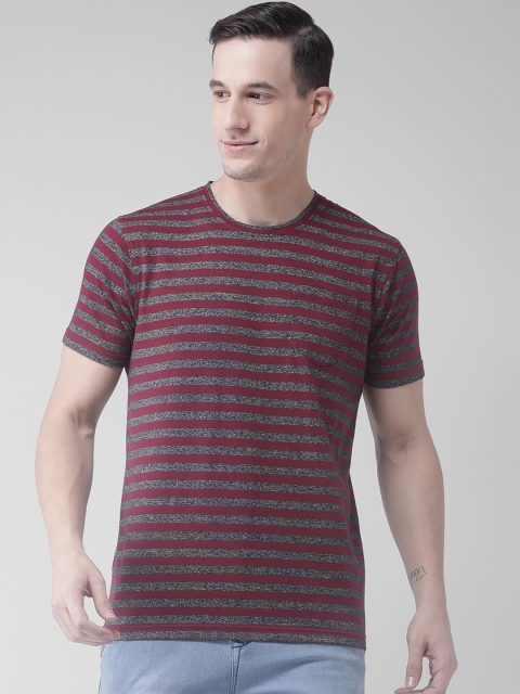 

Club York Men Maroon & Grey Striped Round Neck T-shirt