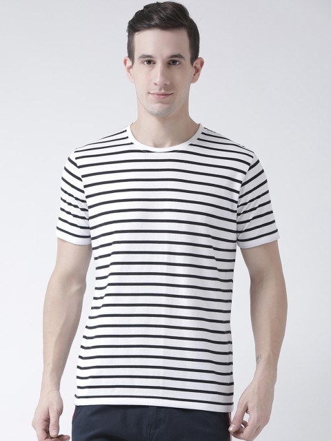 

Club York Men White & Black Striped Round Neck T-shirt