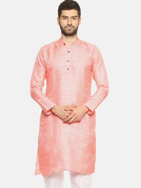 

PAROKSH Men Pink Solid Silk Straight Kurta