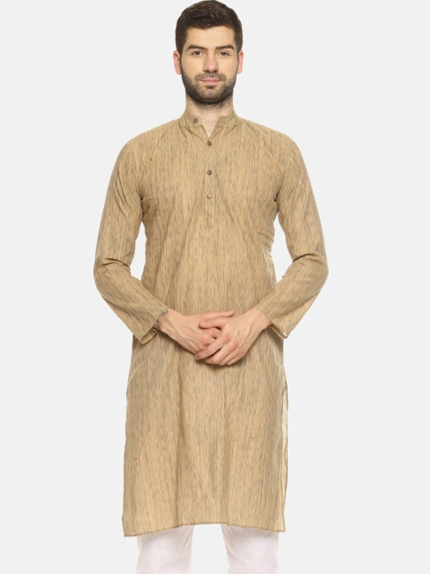 

PAROKSH Men Beige & Grey Woven Design Straight Kurta