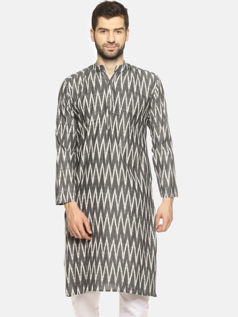 

PAROKSH Men Grey & White Printed Straight Kurta