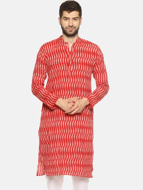

PAROKSH Men Red Printed Straight Kurta