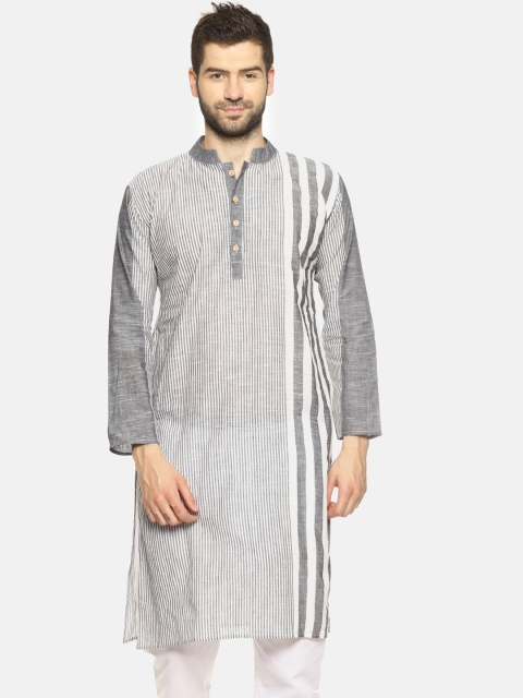 

PAROKSH Men Grey & White Striped Straight Kurta