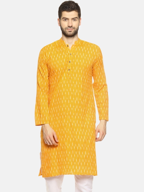 

PAROKSH Men Yellow & Cream-Coloured Printed Straight Kurta