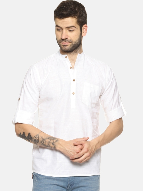 

PAROKSH Men White Solid Straight Kurta