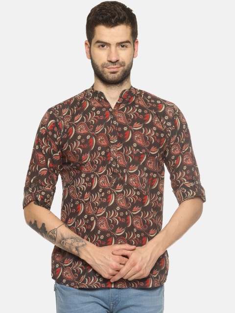 

PAROKSH Men Brown & Red Printed Straight Kurta