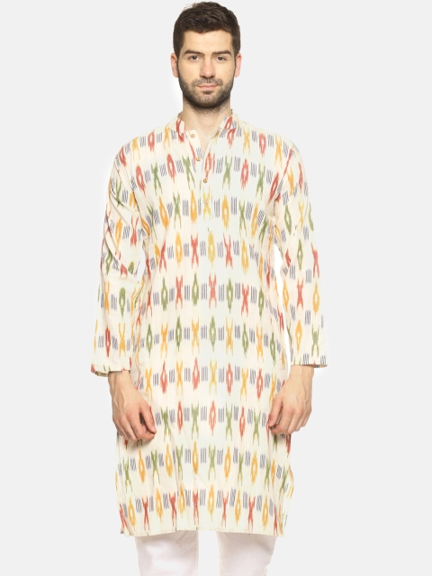 

PAROKSH Men Cream-Coloured Woven Design Straight Kurta