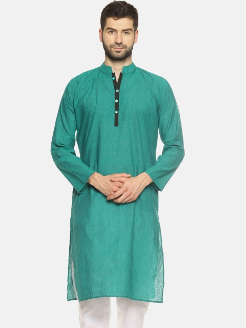 

PAROKSH Men Sea Green Solid Straight Kurta