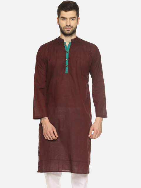 

PAROKSH Men Maroon Solid Straight Kurta