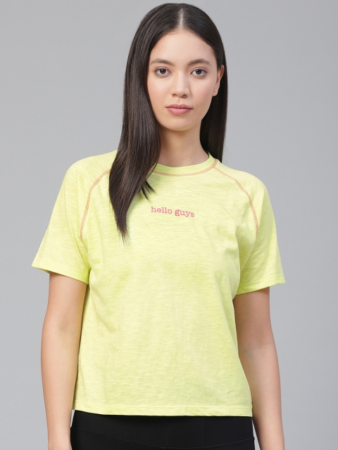 

VividArtsy Women Lime Green Loose Fit Self Design Round Neck T-shirt