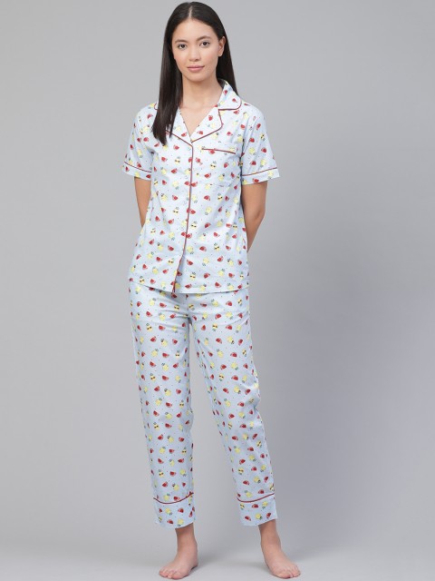 

VividArtsy Women Blue & Red Printed Nightsuit