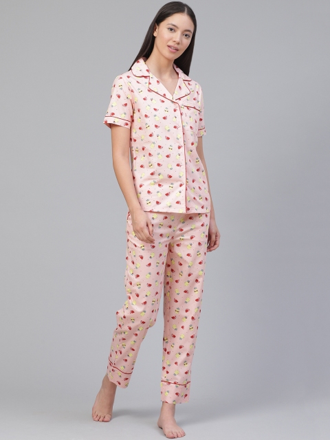 

VividArtsy Women Peach-Coloured & Red Printed Nightsuit