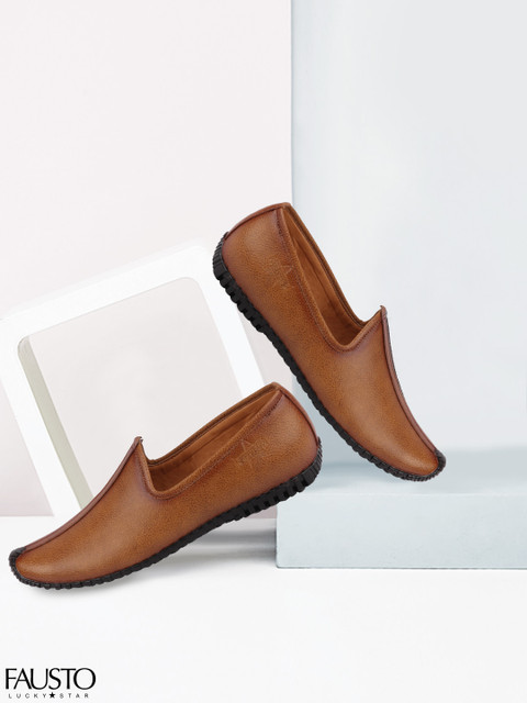 

FAUSTO Men Tan Brown Solid Ethnic Mojaris