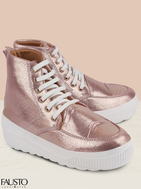 

FAUSTO Women Rose Gold-Toned Solid Lightweight High-Top Sneakers