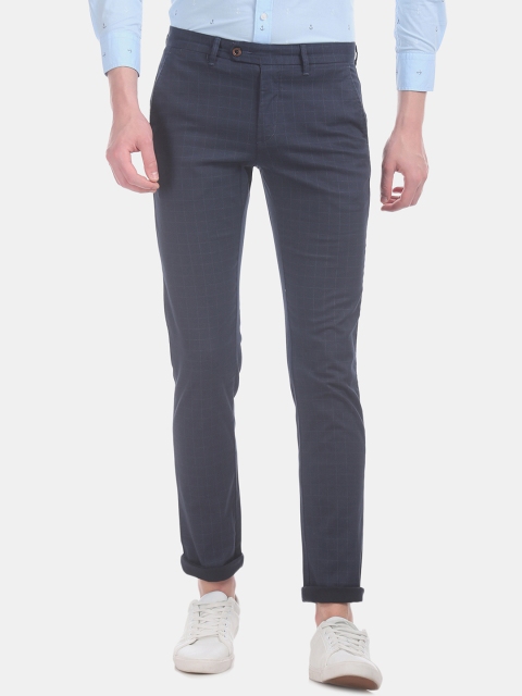 

Arrow Sport Men Navy Blue Skinny Fit Checked Regular Trousers