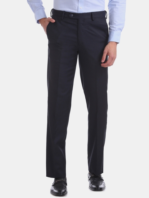

Arrow Men Navy Blue Regular Fit Solid Regular Trousers