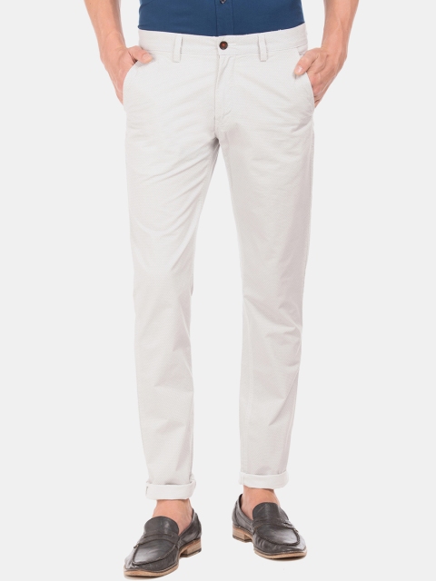 

Arrow Sport Men Grey & White Slim Fit Printed Regular Trousers