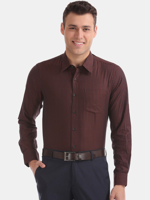 

Arrow Men Brown & Black Slim Fit Striped Formal Shirt
