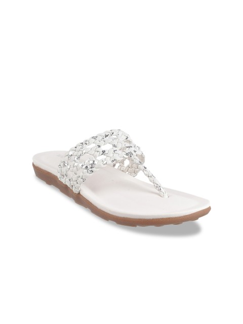 

WALKWAY Women White Woven Design Open Toe Flats
