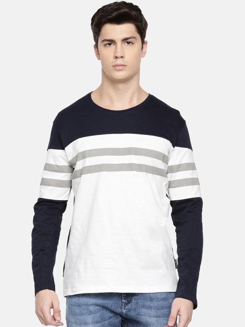 

Braveo Men Navy Blue & White Colourblocked Round Neck T-shirt