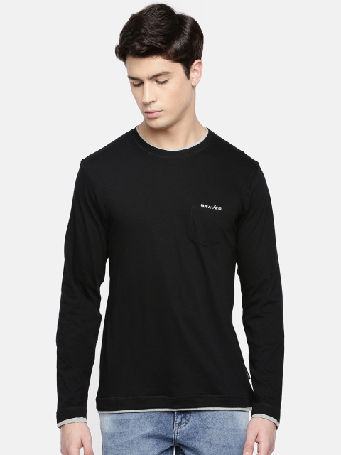 

Braveo Men Black Solid Round Neck T-shirt