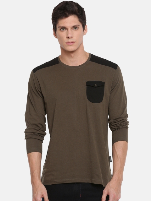 

Braveo Men Olive Green Solid Round Neck T-shirt