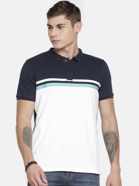

Braveo Men Navy Blue & White Colourblocked Polo Collar T-shirt