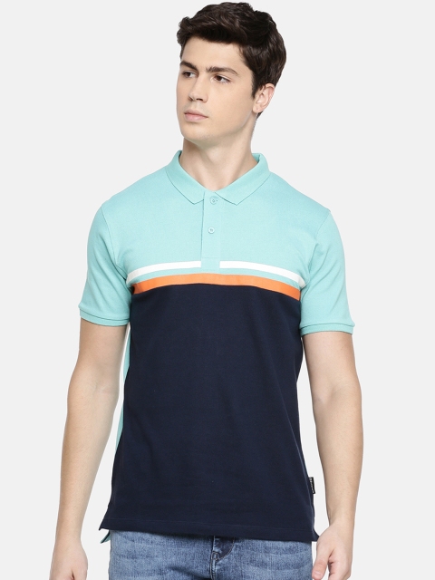 

Braveo Men Blue Colourblocked Polo Collar T-shirt