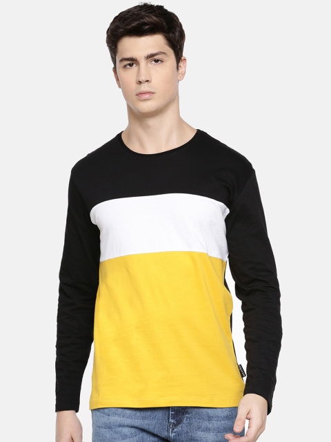 

Braveo Men Black & Yellow Colourblocked Round Neck T-shirt