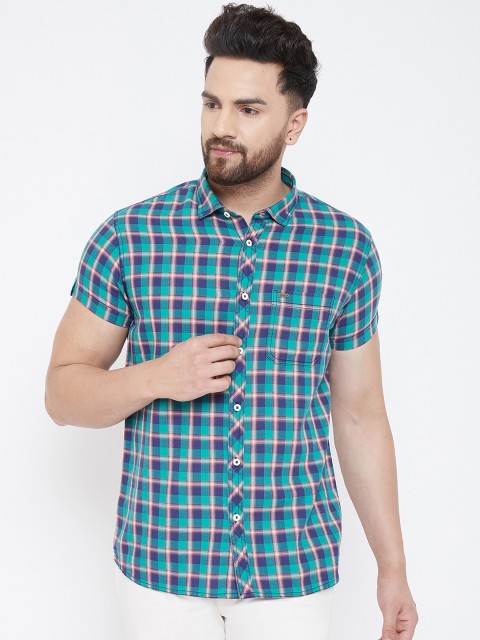 

Canary London Men Green & Navy Blue Smart Slim Fit Checked Casual Shirt