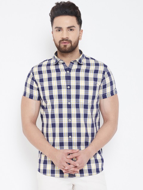 

Canary London Men Navy Blue & White Smart Slim Fit Checked Casual Shirt