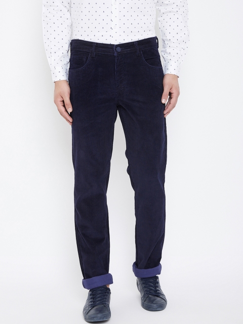 

Canary London Men Navy Blue Smart Slim Fit Solid Regular Corduroy Trousers