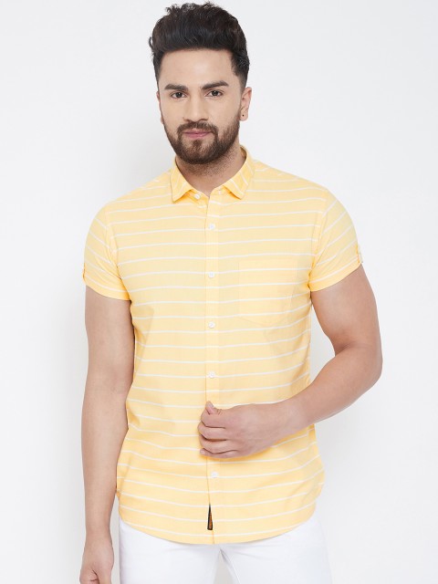 

Canary London Men Yellow & White Slim Fit Striped Casual Shirt