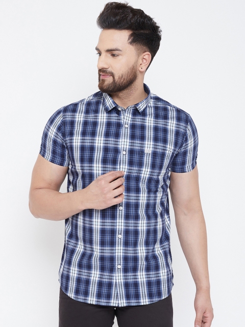 

Canary London Men Navy Blue & White Slim Fit Checked Casual Shirt