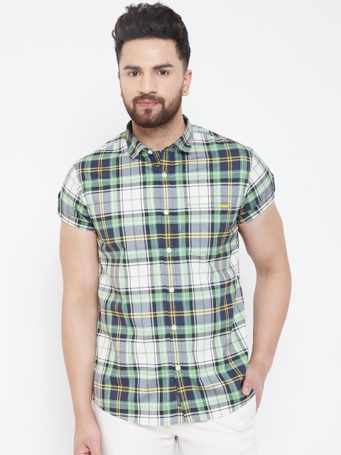 

Canary London Men Green & White Slim Fit Checked Casual Shirt
