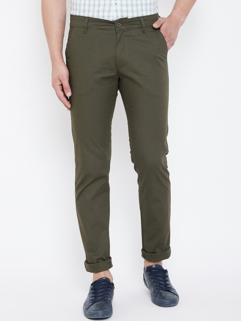 

Canary London Men Olive Green Smart Slim Fit Solid Regular Trousers