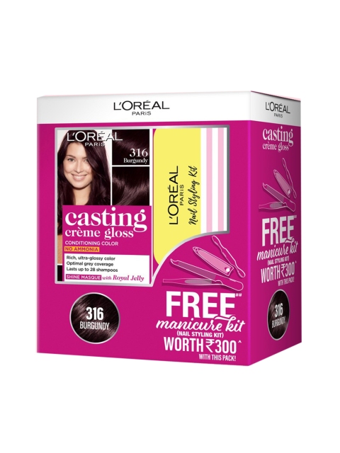 

LOreal Paris Casting Creme Gloss Conditioning Hair Colour - Burgundy 316 with Manicure Kit