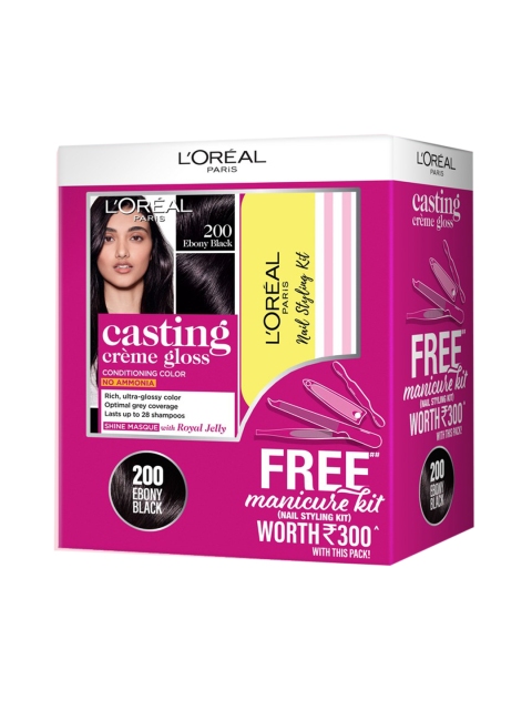

LOreal Paris Casting Creme Gloss Hair Colour-Ebony Black 200 with Manicure Kit