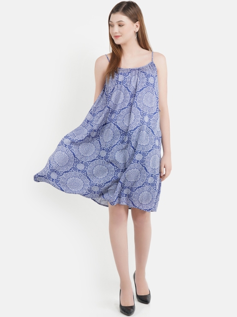 

Aditi Wasan Women Blue & White Printed A-Line Dress
