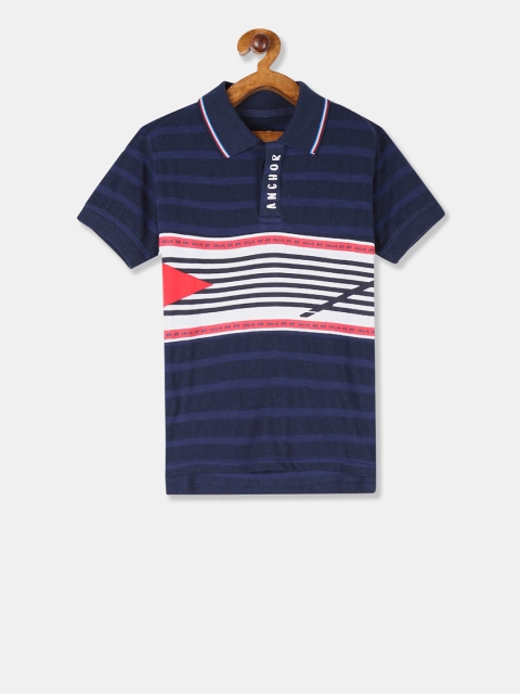 

Cherokee Boys Navy Blue White Striped Polo Collar Pure Cotton T-shirt