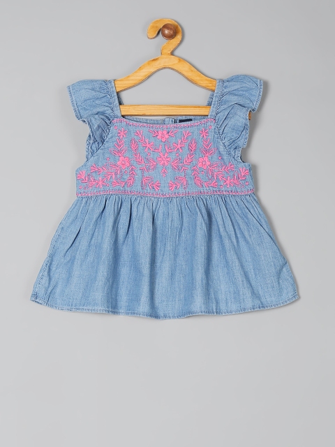 

GAP Girls Blue & Pink Embroidered A-Line Top