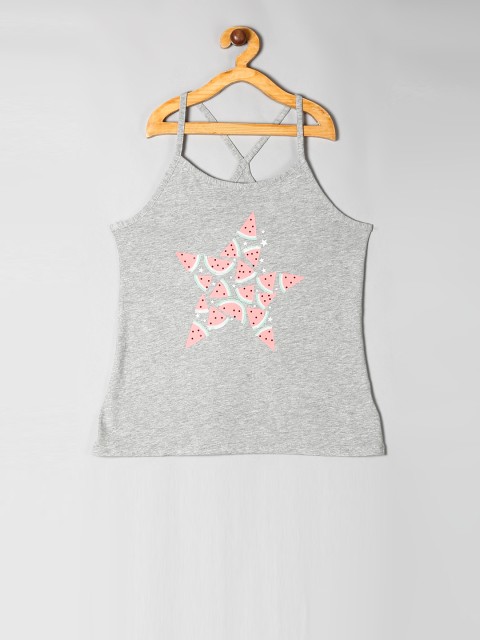 

GAP Girls Grey Strappy Graphic Tank Pure Cotton Top