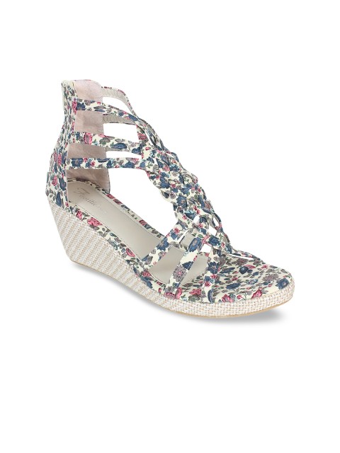 

Footilicious Women White & Blue Printed Wedges