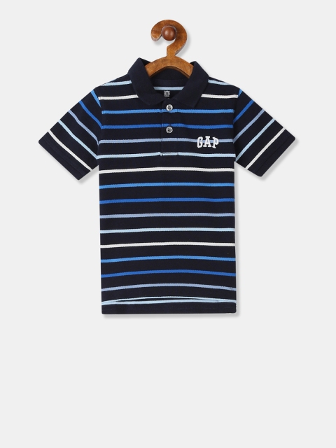 

GAP Boys Navy Blue Striped Polo Collar T-shirt