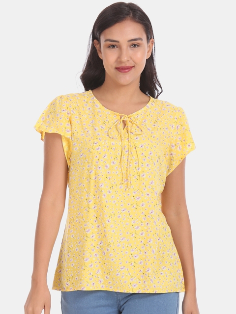 

Cherokee Women Yellow Floral Print Top