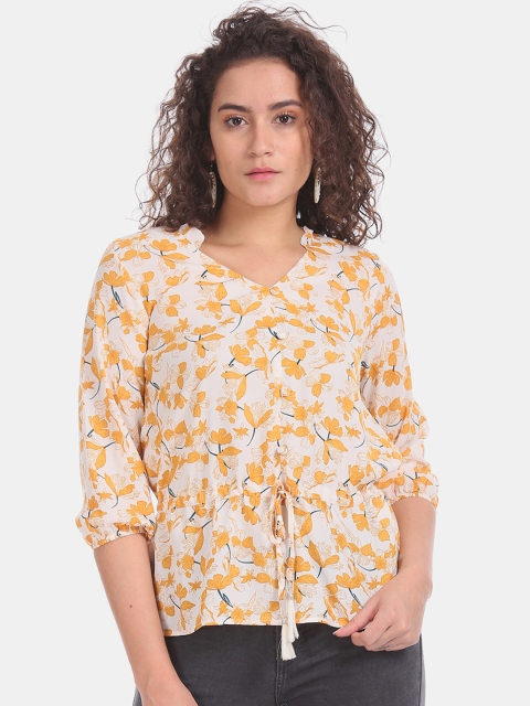 

Cherokee Women Off-White & Orange Floral Printed Top