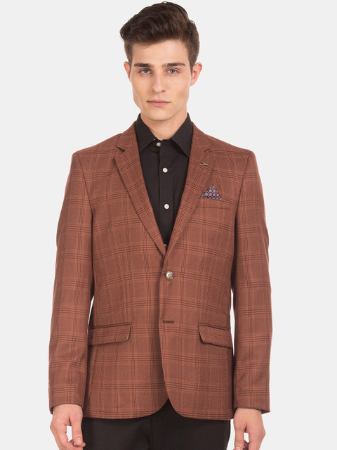

Arrow Men Brown Checked Single-Breasted Formal Blazer